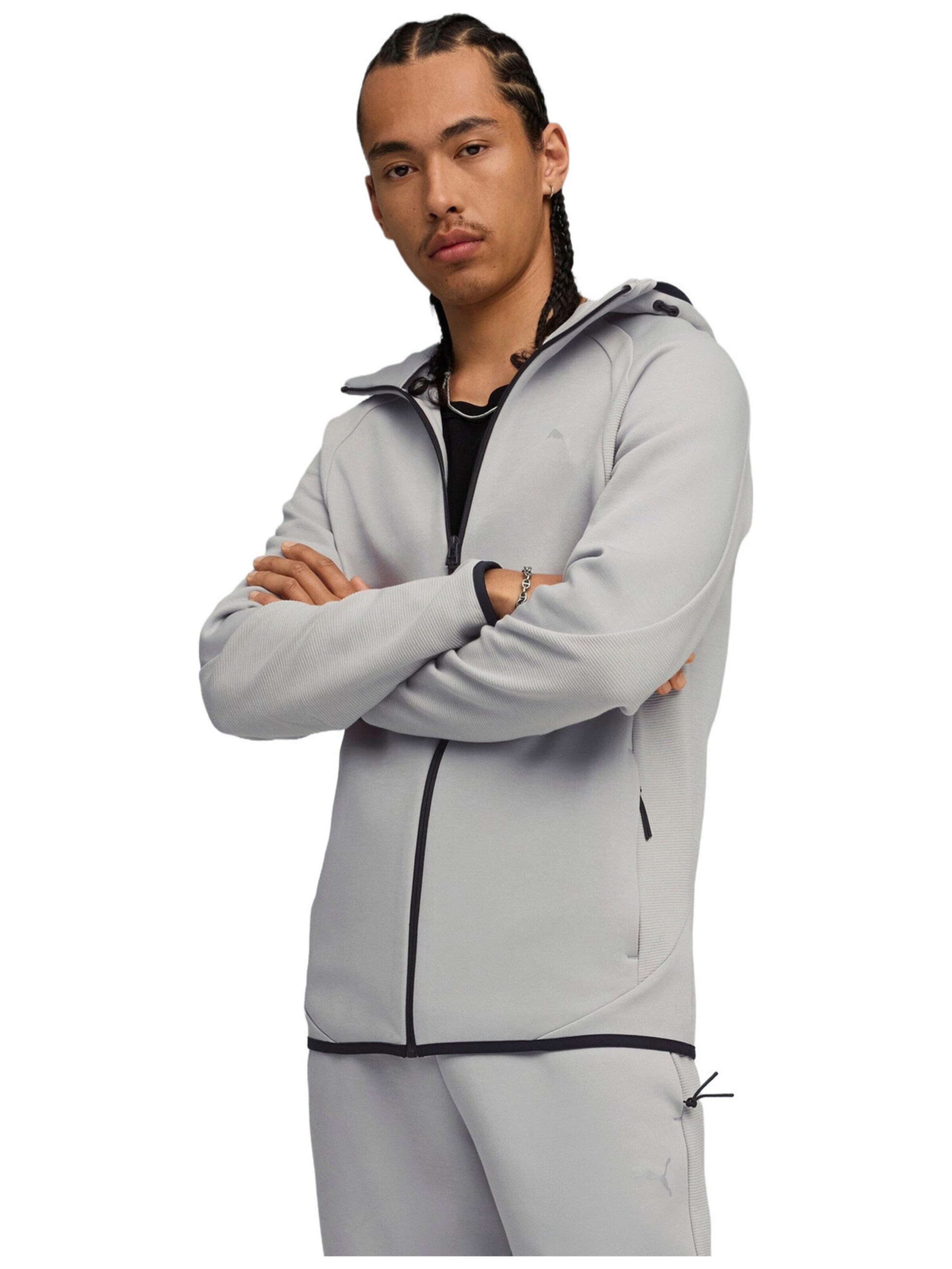 PUMA - Sudadera con cremallera 'Puma Evostripe Fz Hoodie Dk' en gris: frente