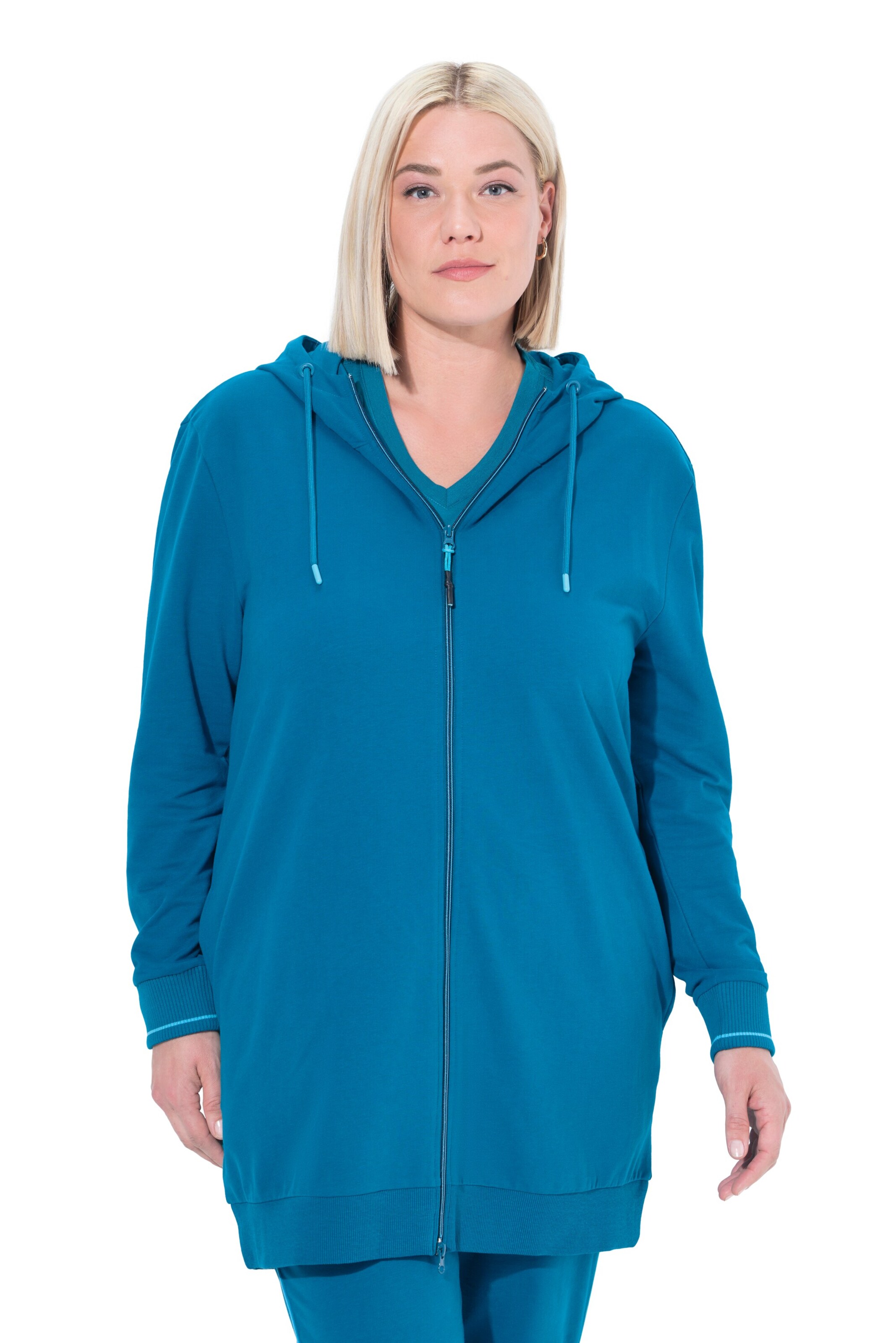 Ulla Popken Sweatvest in Blauw: voorkant