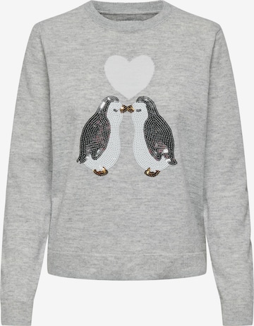 ONLY Sweater 'XMAS PENGUIN LOVE' in Grey: front