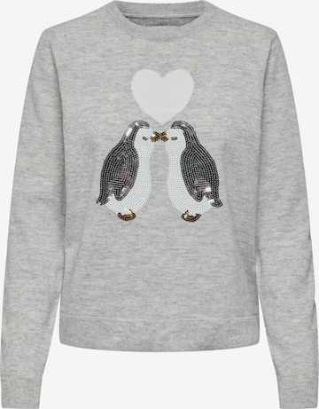 ONLY Trui 'XMAS PENGUIN LOVE' in Grijs: voorkant