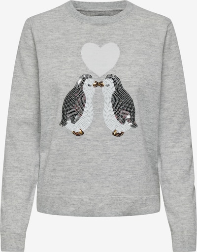 ONLY Pull-over 'XMAS PENGUIN LOVE' en or / gris clair / noir / blanc, Vue avec produit