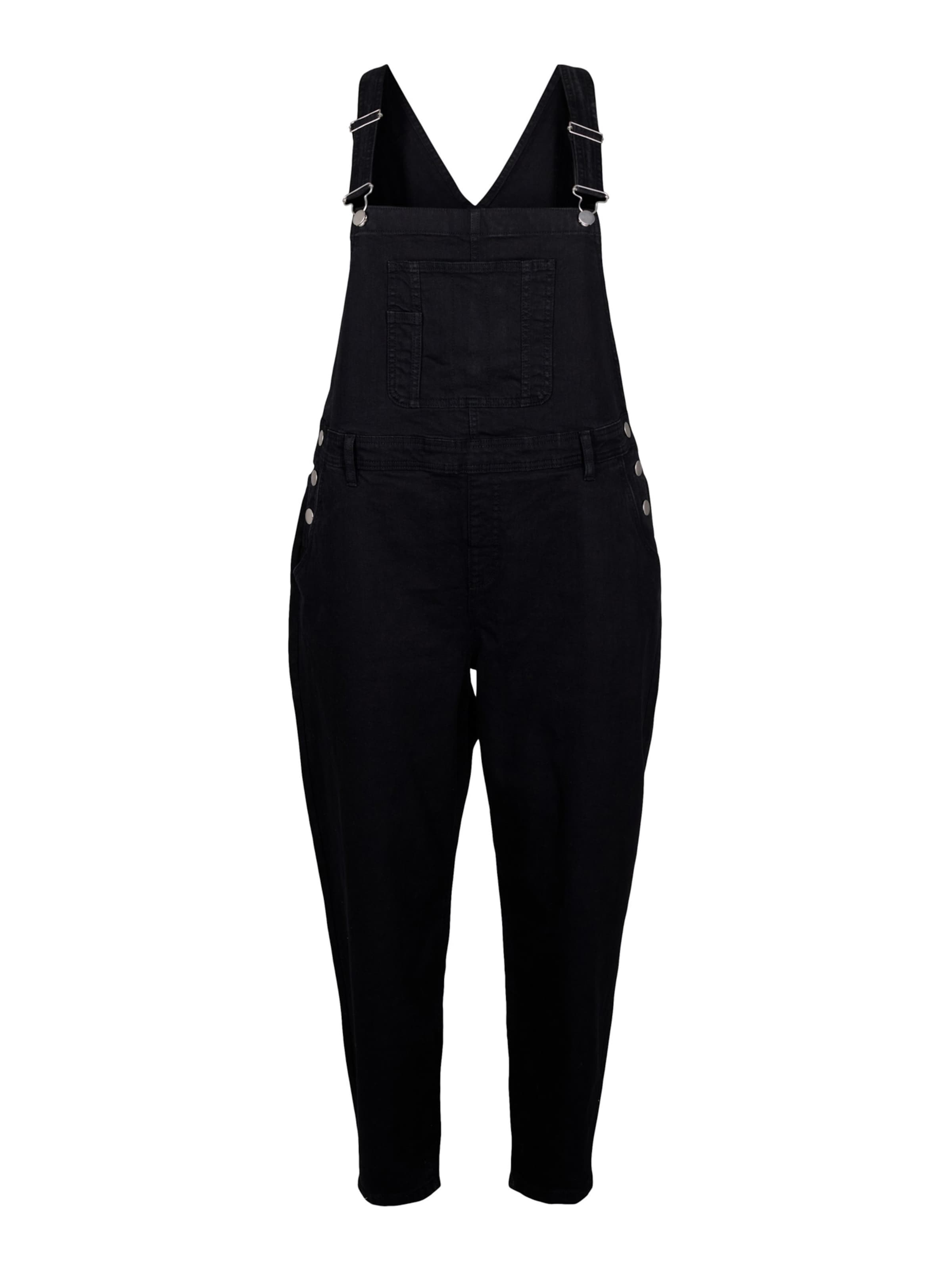 Zizzi Regular Tuinbroek jeans 'Jevlia' in Zwart: voorkant