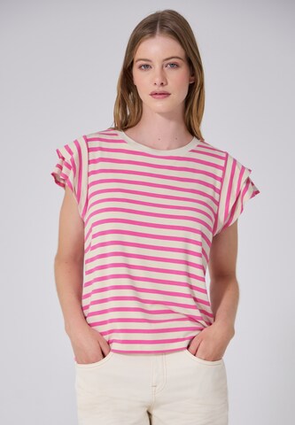 Street One Studio T-Shirt mit Volant-Ärmeln und Print in Pink: Vorderseite