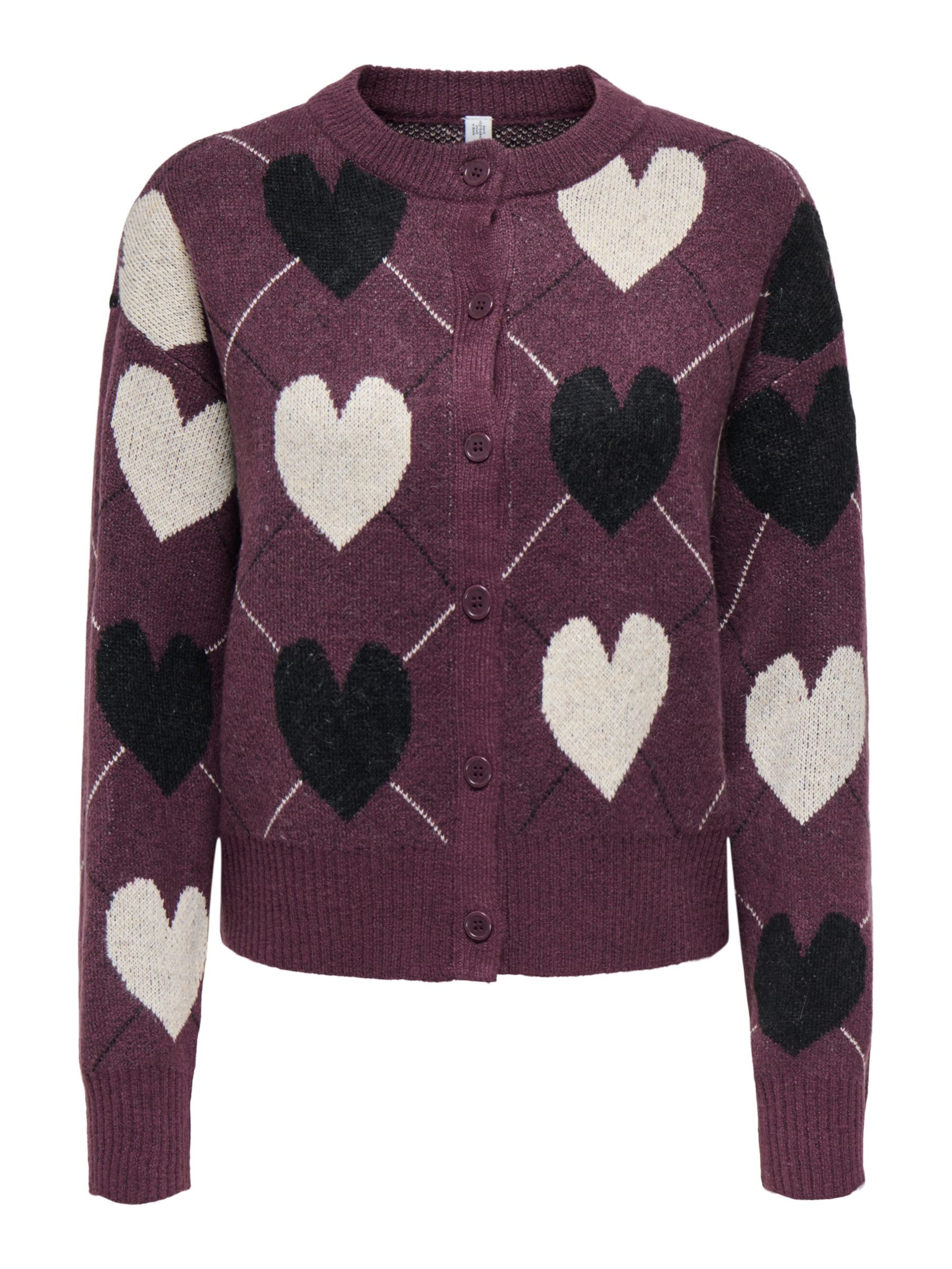 ONLY Cardigan 'ONLRITU' en S en pourpre / noir / blanc, Vue avec produit