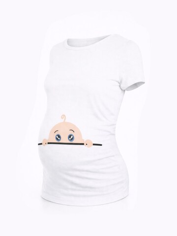 M.M.C. Shirt 'Neugieriges Baby Umstandsshirt' in White: front