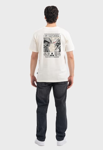 Oldskull Shirt 'Asian Samurai Robot Fusion Graphic' in White