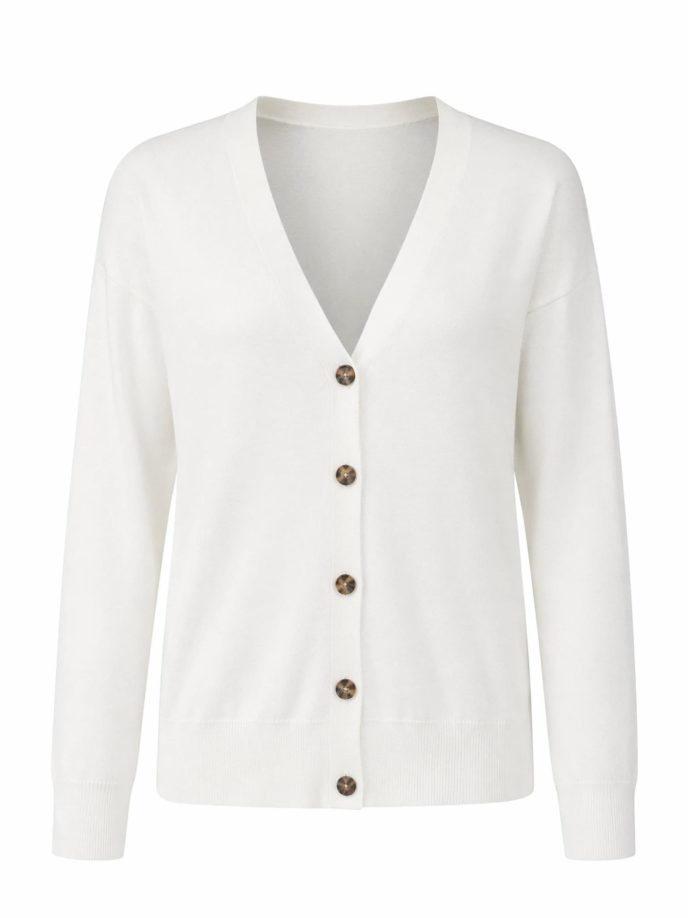 ARACH&CLOZ Knit Cardigan 'Strickjacke Damen Cardigan Strickmantel V-Ausschnitt Langarm mit Knöpfen für Frühling Herbst' in White: front