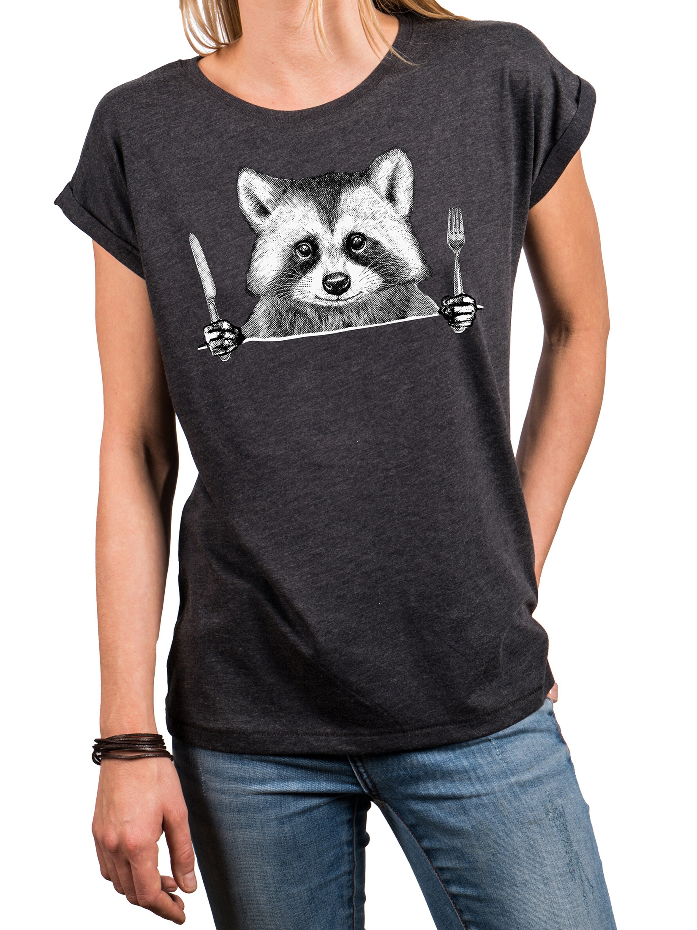 MAKAYA Shirt 'Waschbär Gabel' in Grey