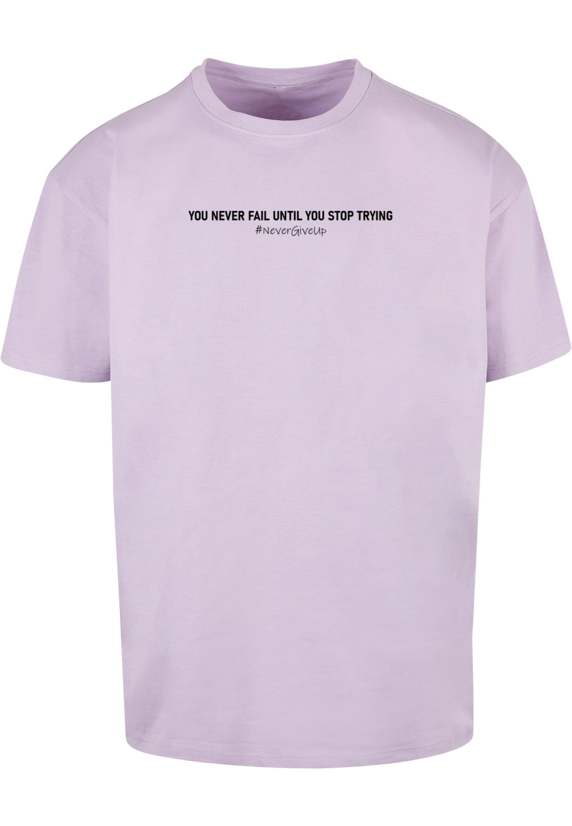 Merchcode Shirt 'Never Give Up' in Lila: voorkant
