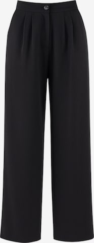 fashionshowcase - Pierna ancha Pantalón plisado 'ALYA' en negro: frente
