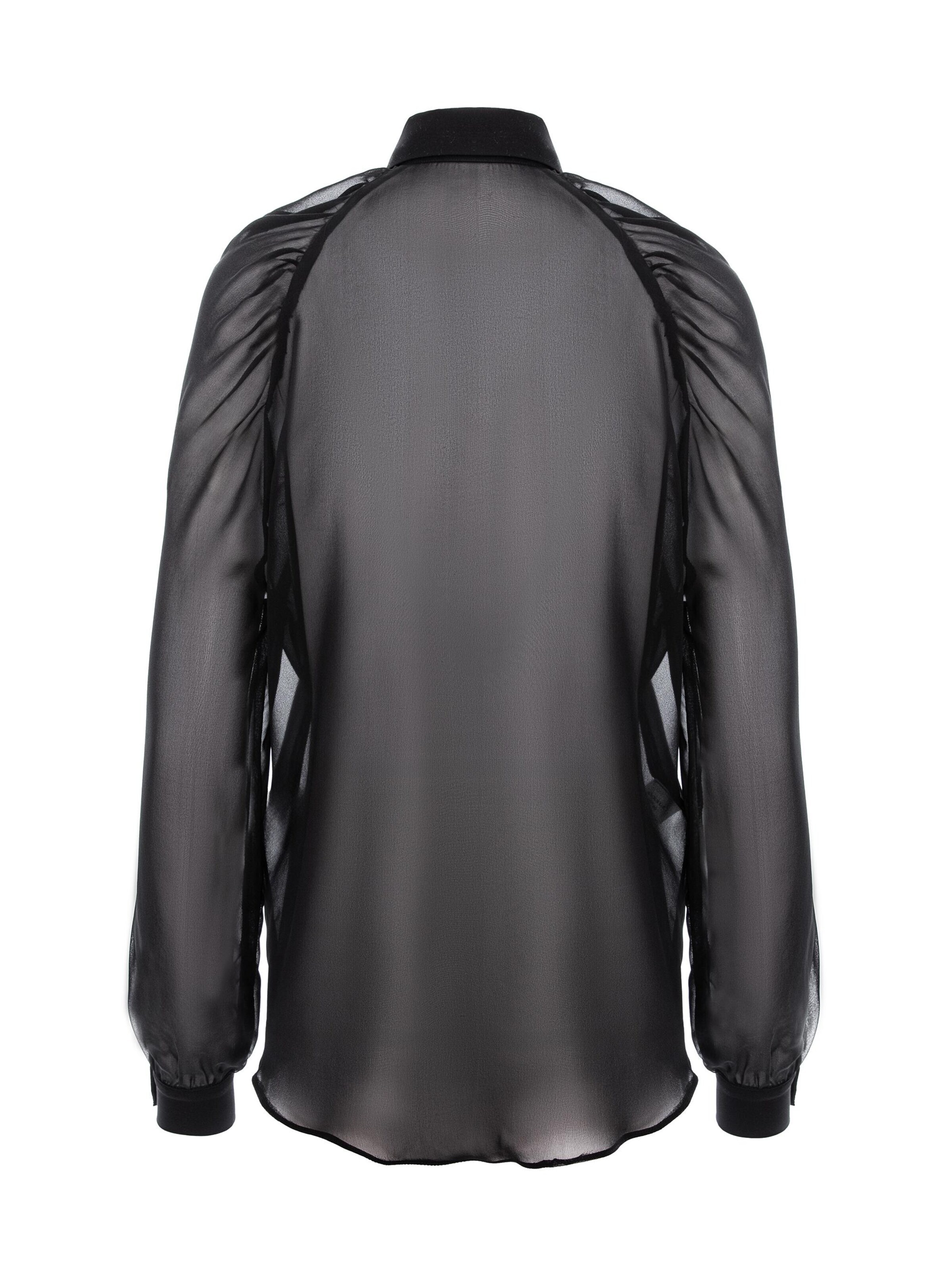Tricou 'Gathered Raglan Sleeve Silk Buttoned Down Shirt' de la AVENUE N°29 pe negru