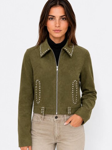 Fulgor Between-Season Jacket 'Jaqueta Eliana em Suede com Detalhes Brilhantes' in Green: front