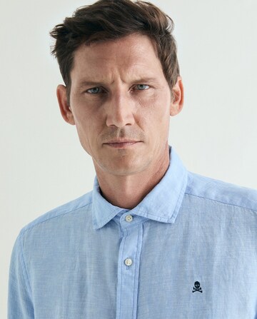Scalpers Regular Fit Fancy Linen Shirt ' ' in Blau