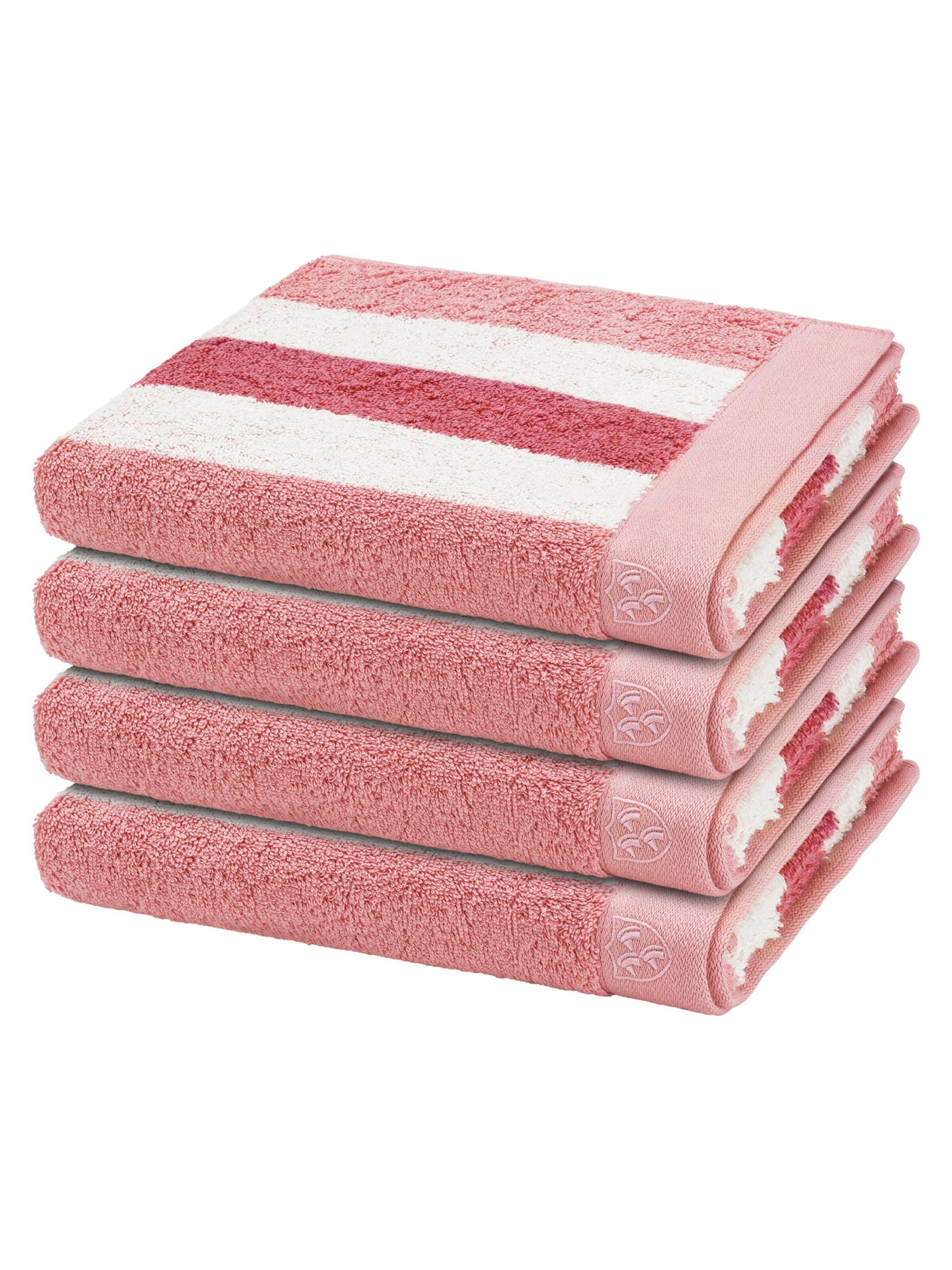 ROSS Handdoek 'Doubleface Stripes' in Roze: voorkant