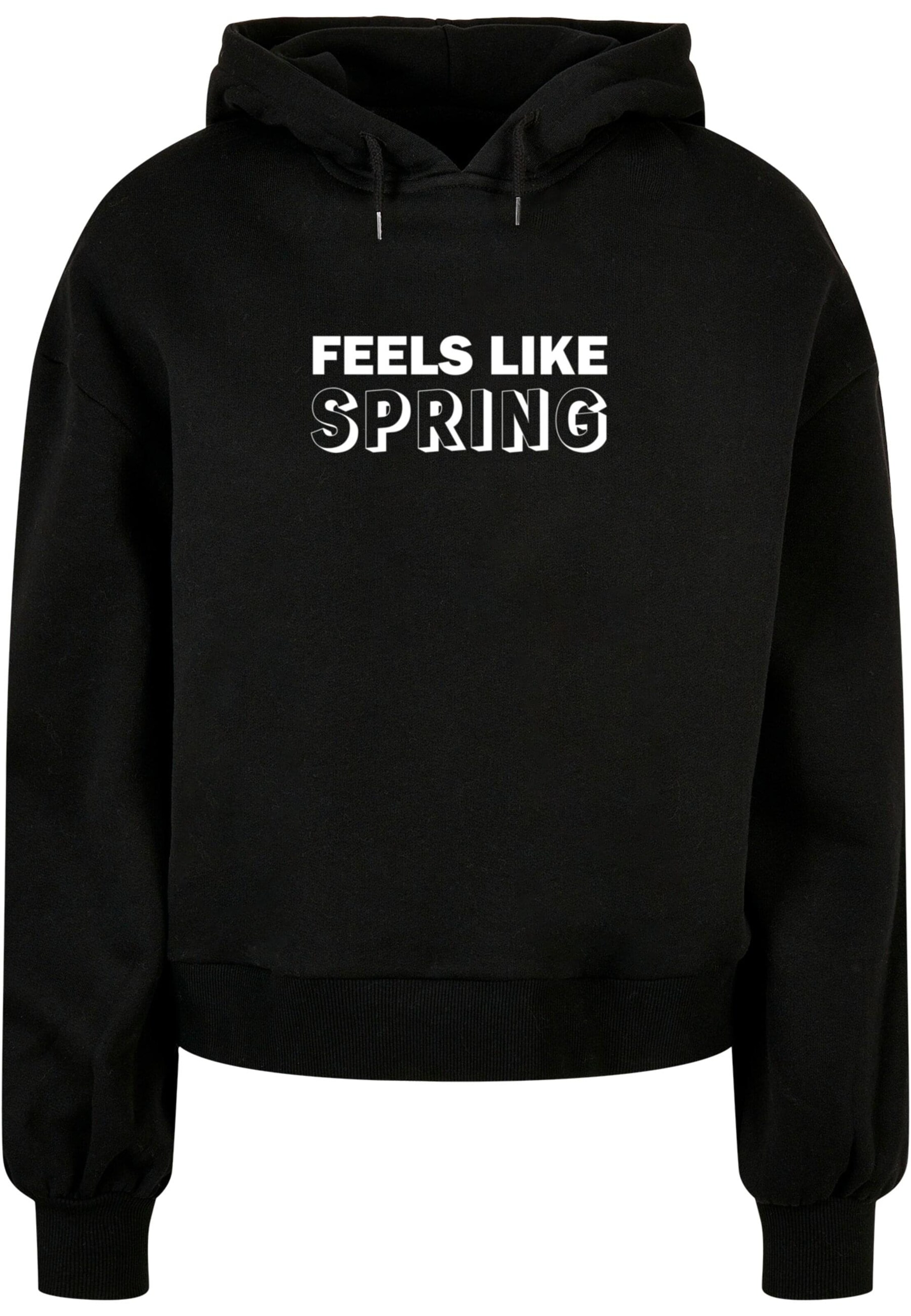 Merchcode Sweatshirt 'Spring - Feels like' in Schwarz: Vorderseite