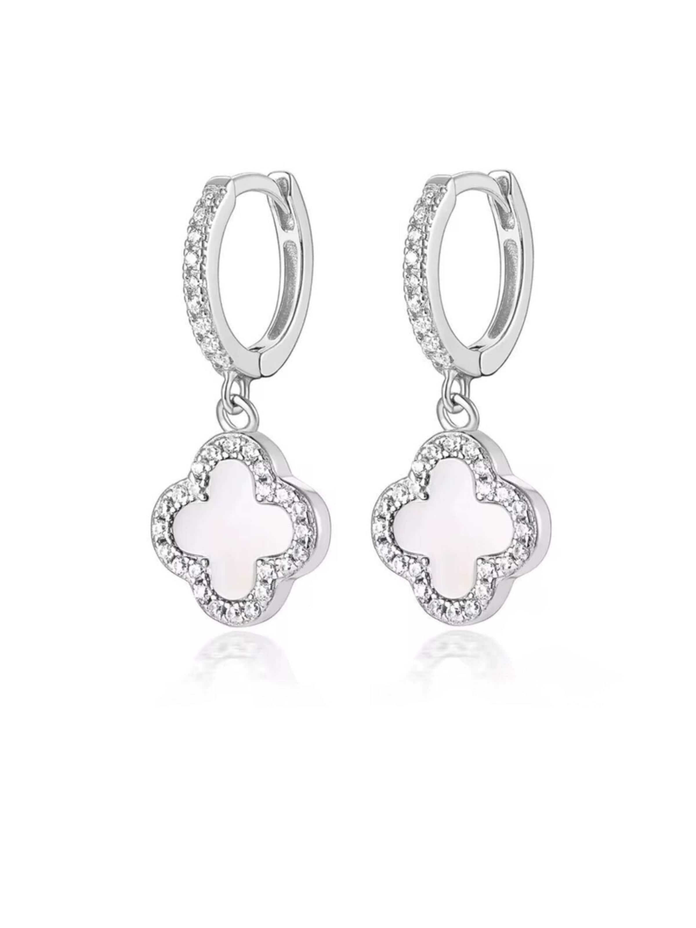 ROUGEMONT Jewellery Ohrringe 'Funkelnde Kleeblatt Glücksbringer' in Silber: Vorderseite