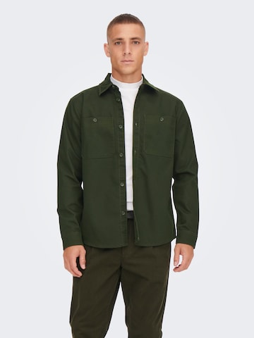 Only & Sons Regular fit Button Up Shirt 'Bob' in Green: front