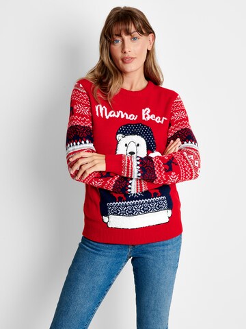 Threadbare Sweater 'Xmas Jumper Bear' in Red: front