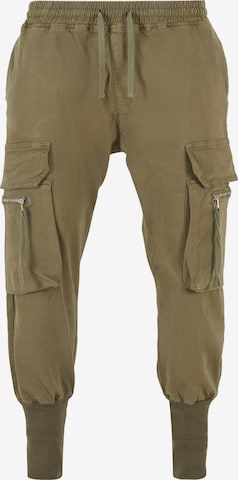 2Y Premium Tapered Cargo Pants in Green: front