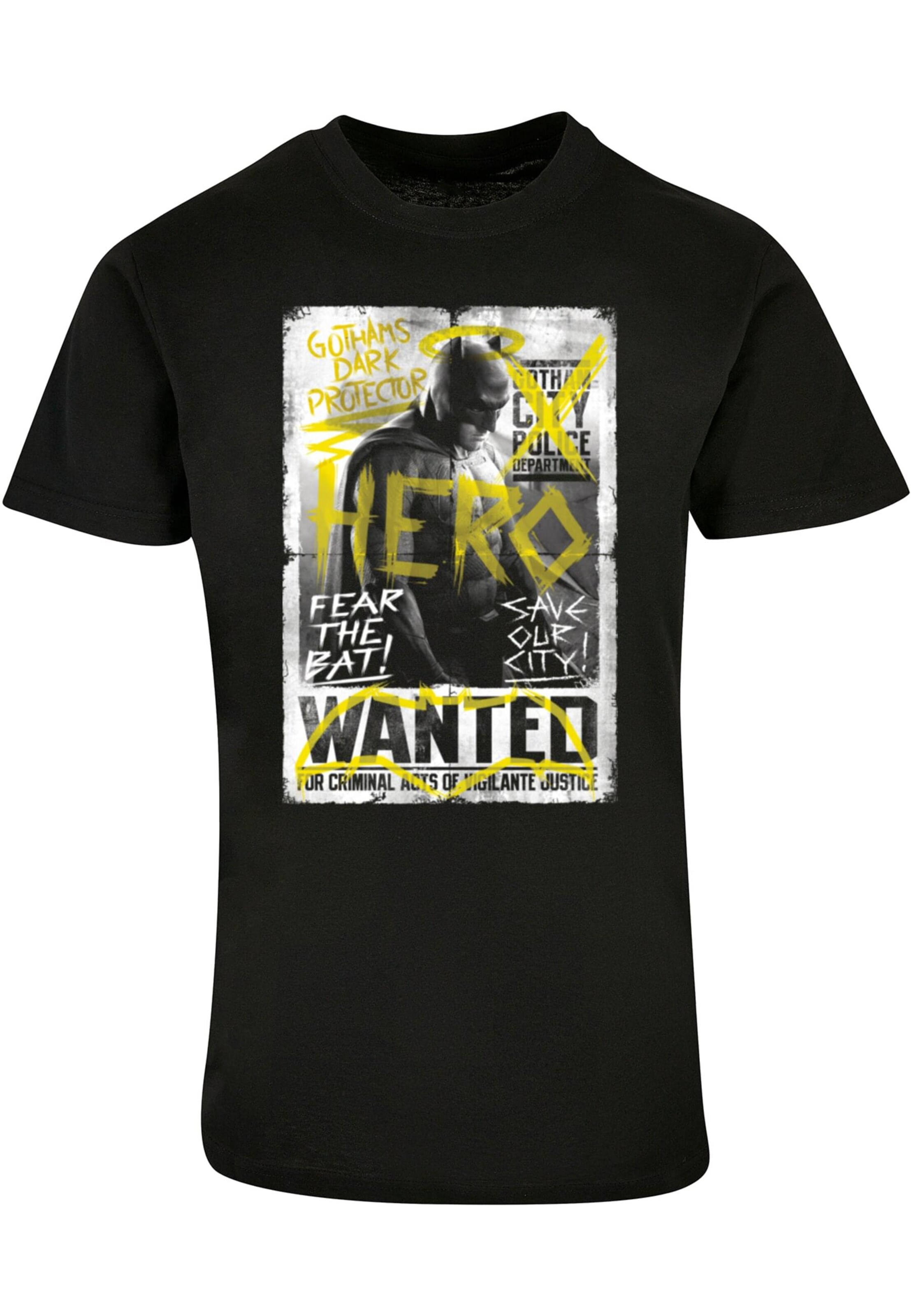 ABSOLUTE CULT Shirt 'Batman v Superman - Wanted' in Zwart: voorkant