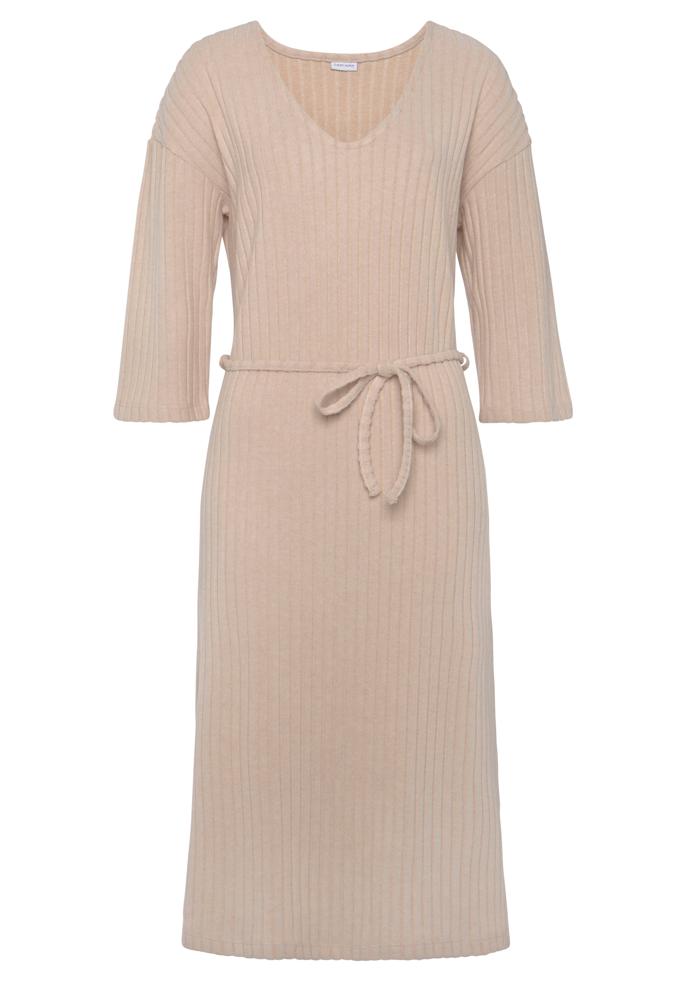 LASCANA Knitted dress in Beige: front