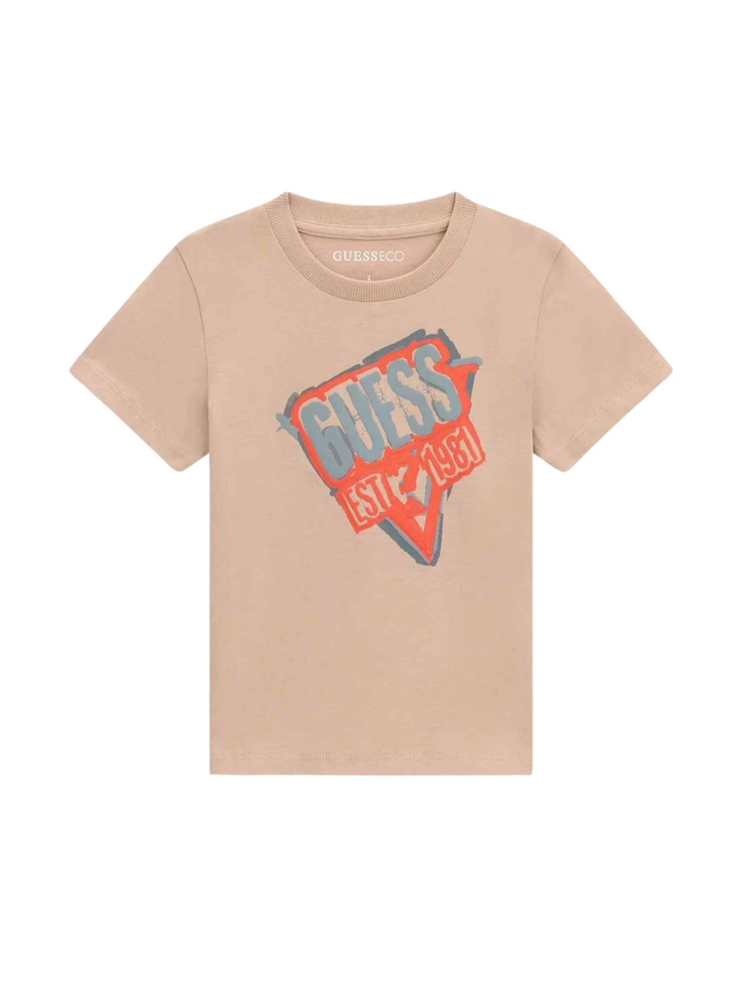 GUESS KIDS T-shirt 'GUESS KIDS SS T-SHIRT T-SHIRT' i beige: framsida