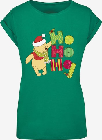 ABSOLUTE CULT Shirt 'Winnie The Pooh - Ho Ho Ho Scarf' in Groen: voorkant