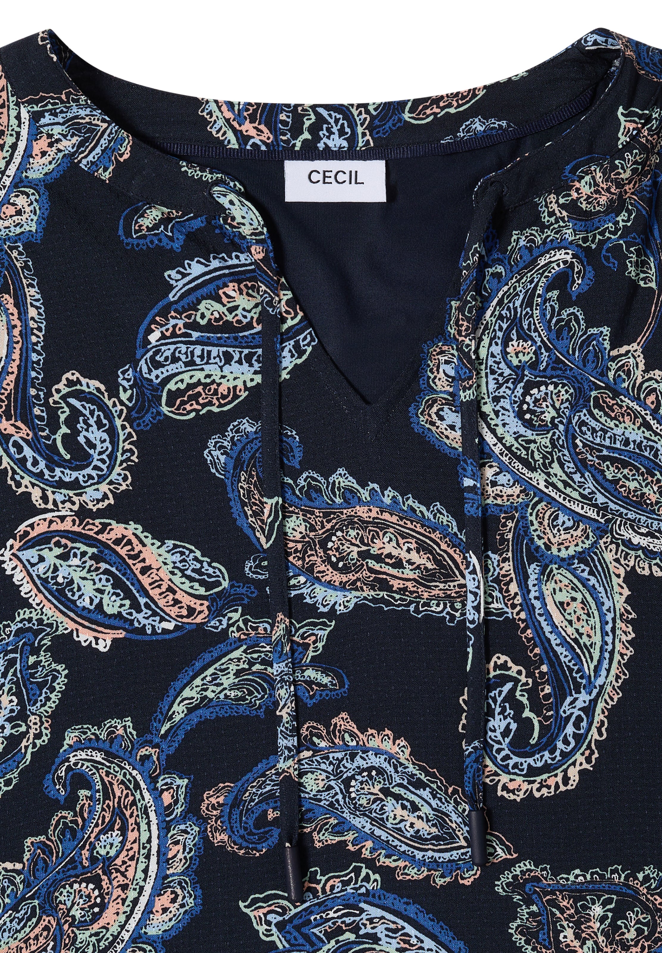 CECIL Bluse mit Split Neck und Strukturmix in Blau