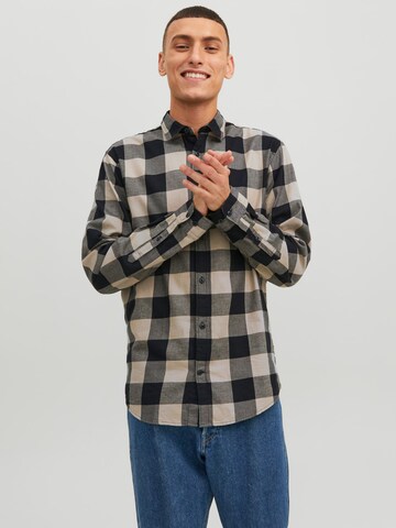 JACK & JONES - Slim Fit Camisa 'Gingham' em cinzento: frente