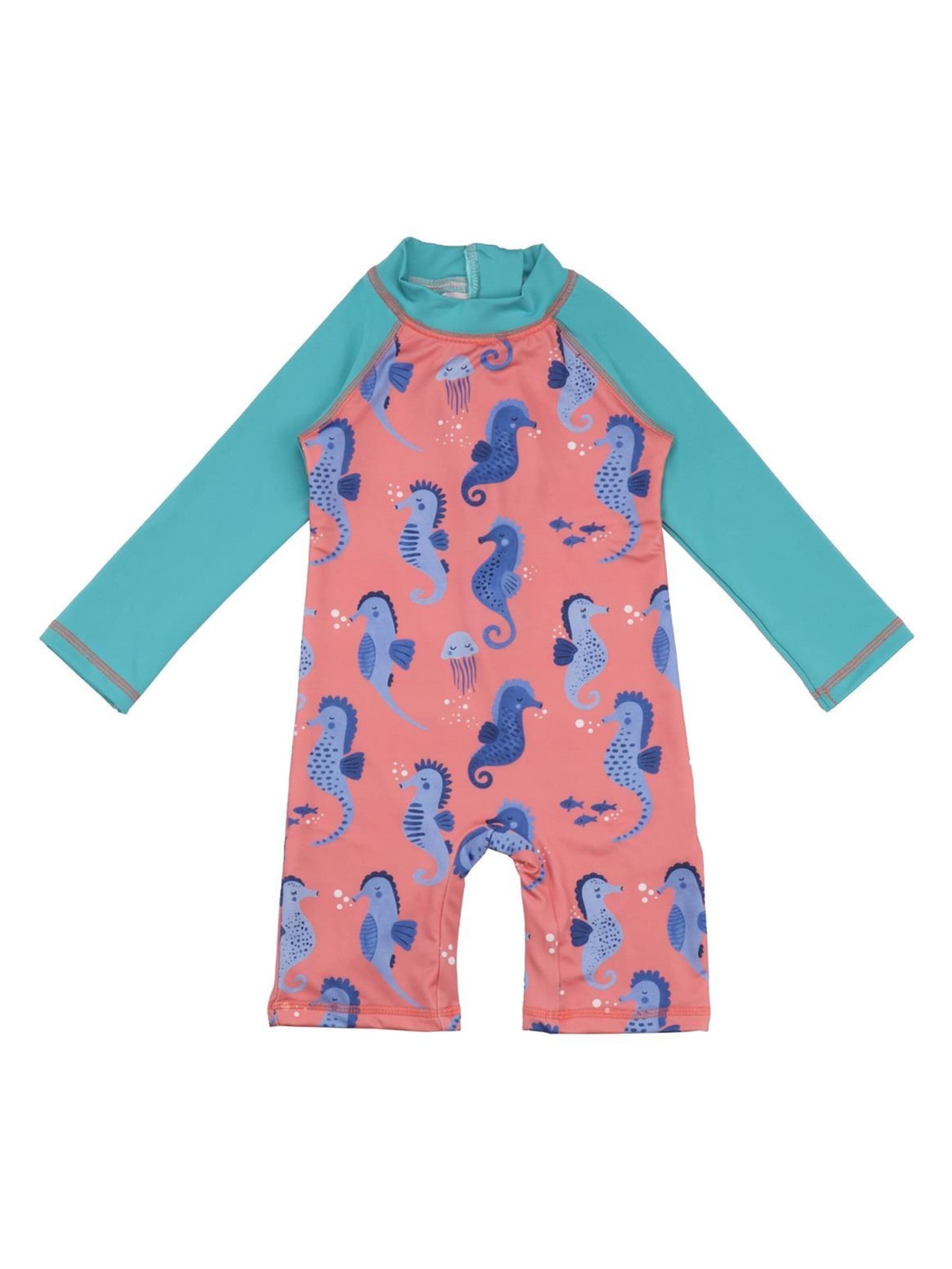 Walkiddy Swimsuit 'Walkiddy - Blue Seahorses Swimsuit' in Pink: front