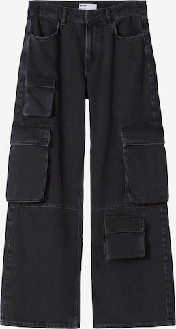 Wide Leg Jeans cargo Bershka en noir : devant