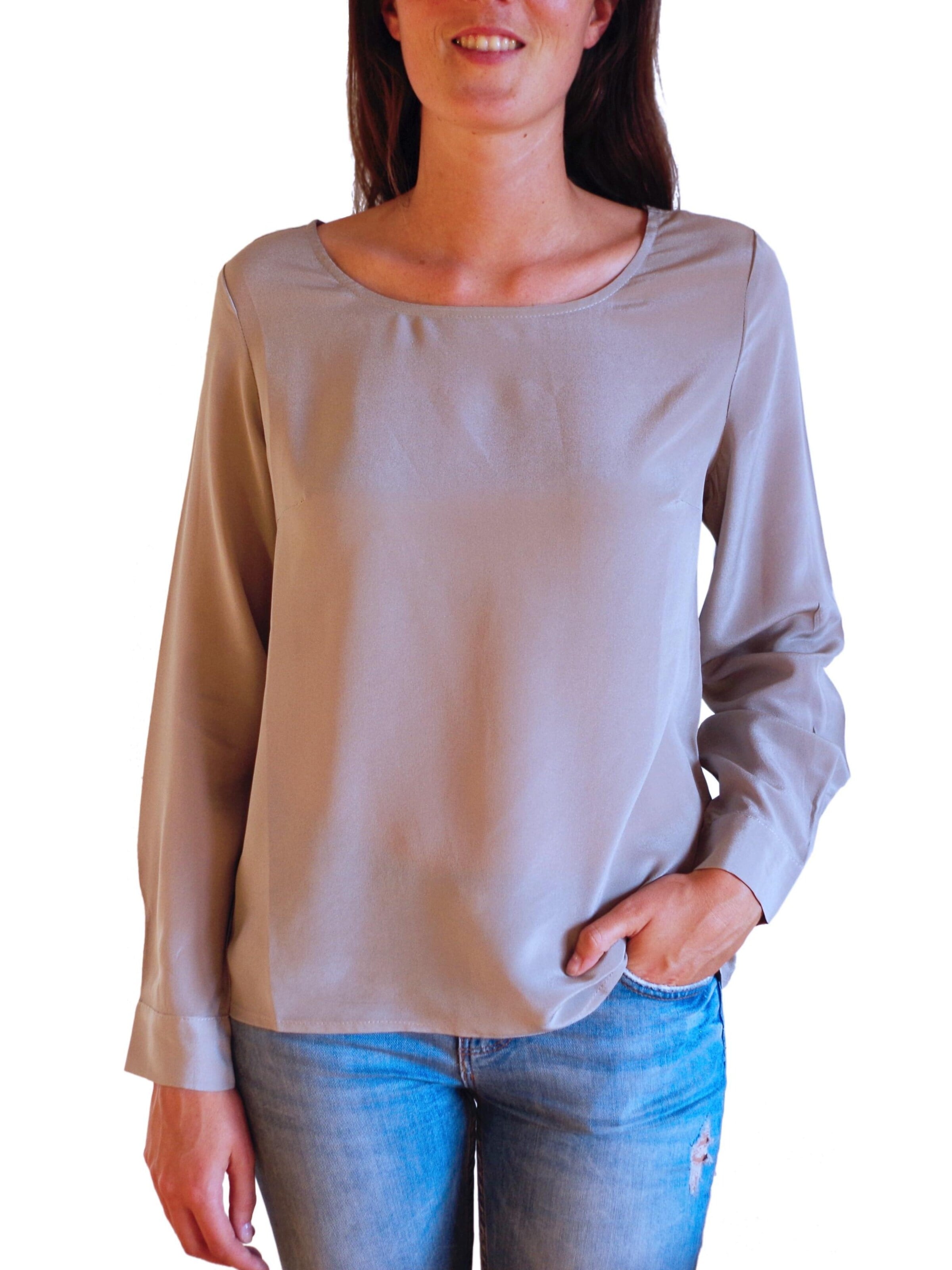 Posh Gear Blouse 'Seidenbluse Rotondoseta' in Grijs: voorkant