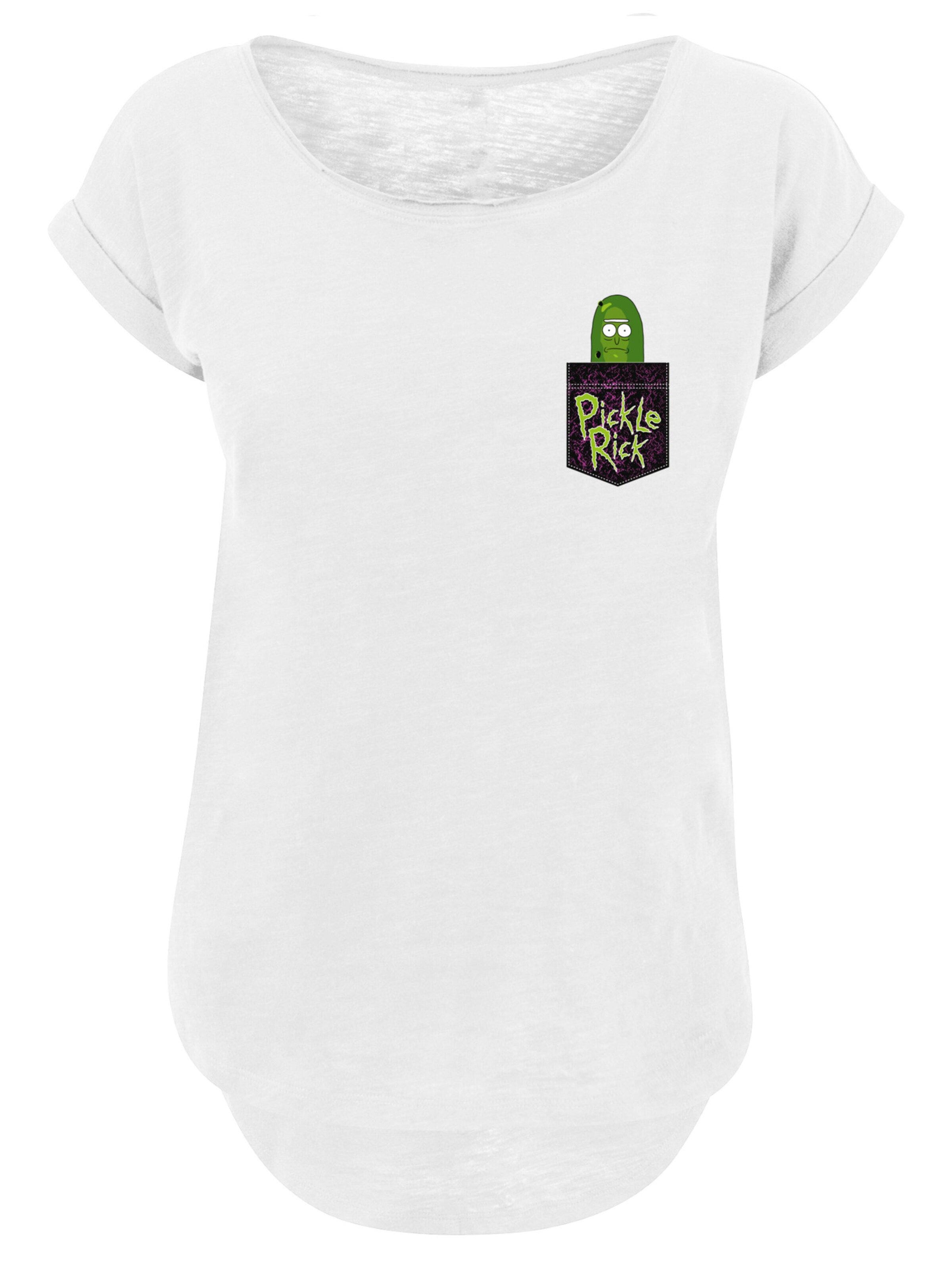 T-shirt 'Rick And Morty Pickle Rick Faux Pocket' F4NT4STIC en blanc : devant