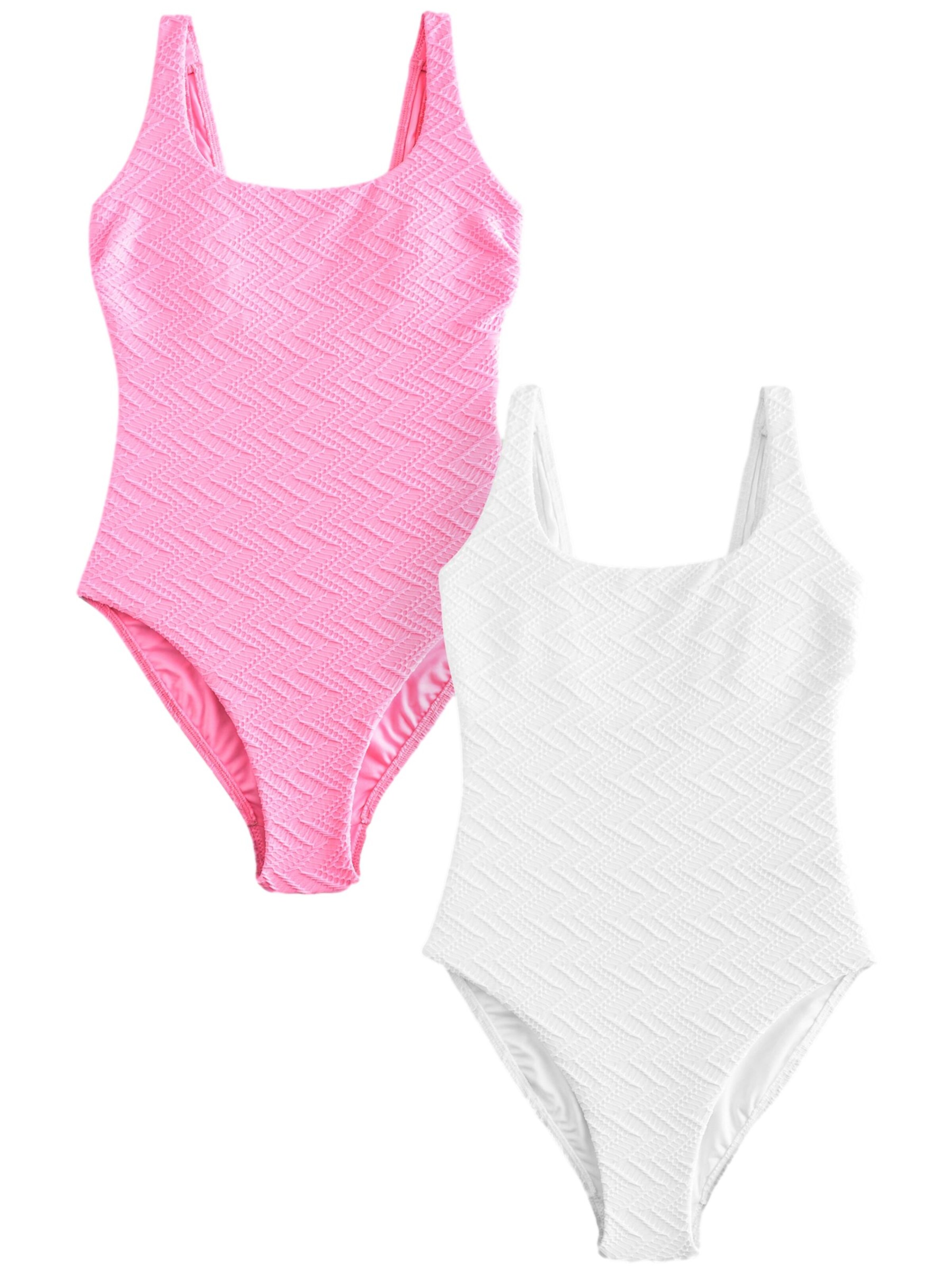 Costum de baie întreg Next pe roz / alb, Vizualizare produs