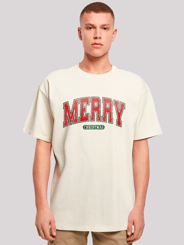 F4NT4STIC Shirt 'Merry Christmas Varsity Retro' in Beige: front