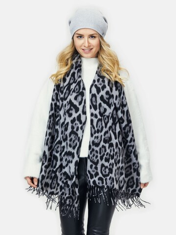 SAMAYA Superweicher, fließend fallender Webschal 'Nosany' mit einem wunderschönen Animalprint in Schwarz: Vorderseite