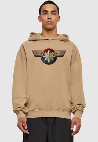 ABSOLUTE CULT Sweatshirt 'Captain Marvel - Chest Emblem' i beige: forside