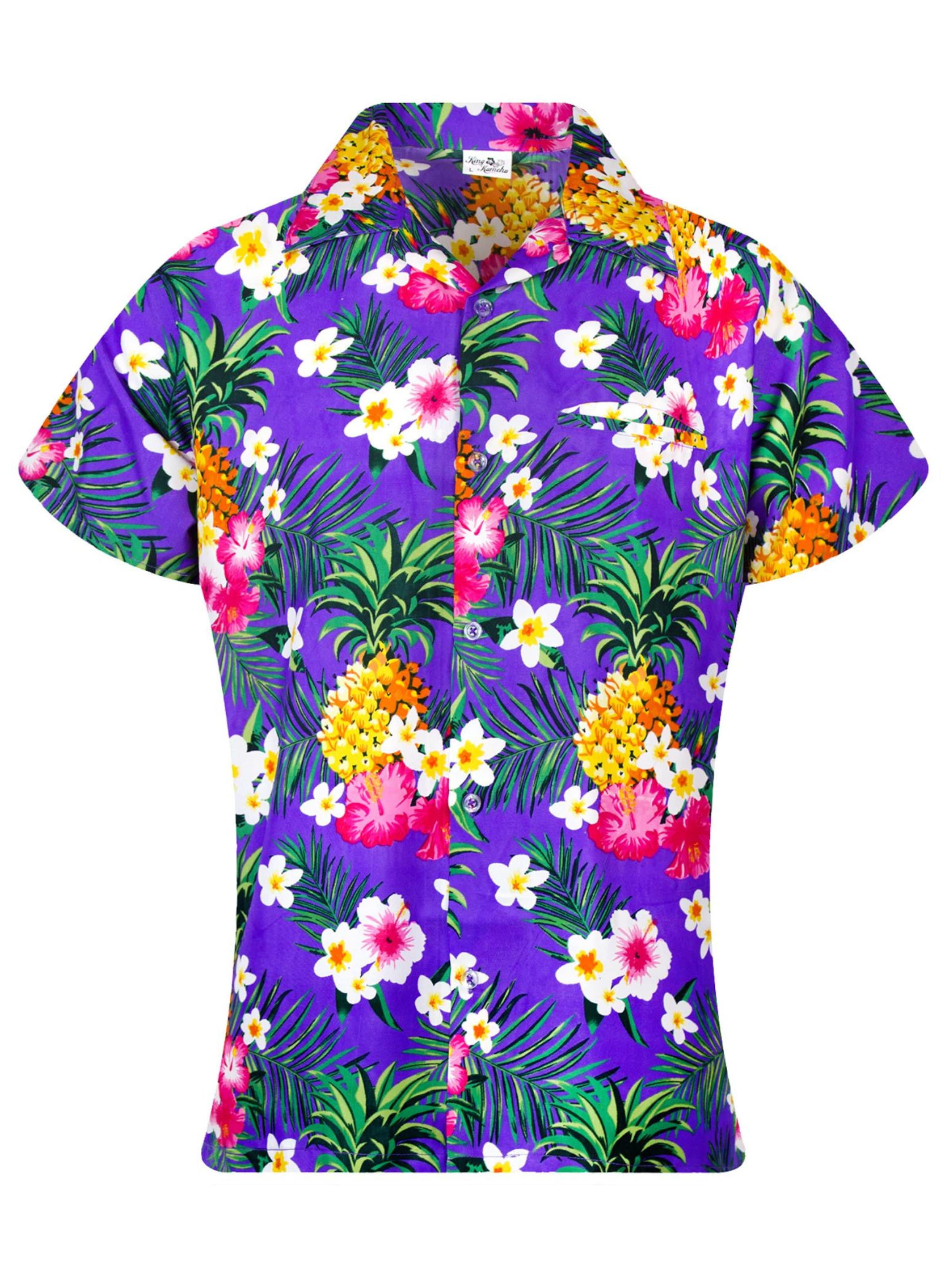 King Kameha Bluse 'Pineapple Flowers'‌ in Lila: Vorderseite