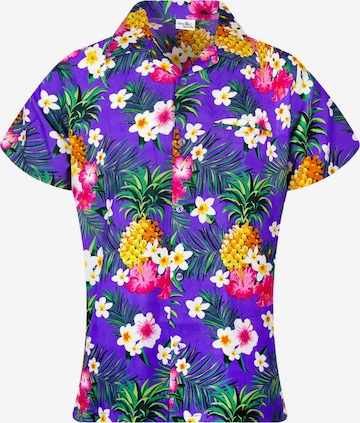 King Kameha Bluse 'Pineapple Flowers' in Lila: Vorderseite