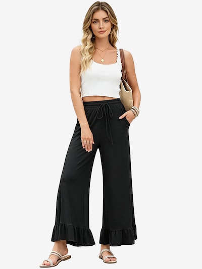 KoJooin Hose 'Damen-Palazzo-Hose mit weitem Bein, Kordelzug, elastischem Bund, Rüschensaum und Taschen'‌‌‌‌‌‌ in 42/Regular in schwarz, Produktansicht