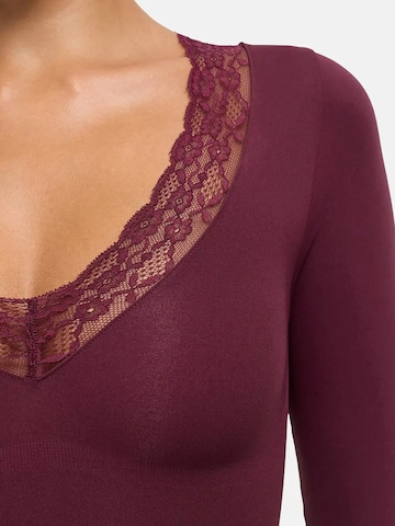 cfab - Body moldeador 'Clean Longsleeve V-Neck with Lace Sculpting Bodysuit with Slip' en rojo