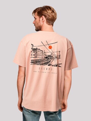 T-Shirt 'Escape Discover the World Town Train Station' F4NT4STIC en beige