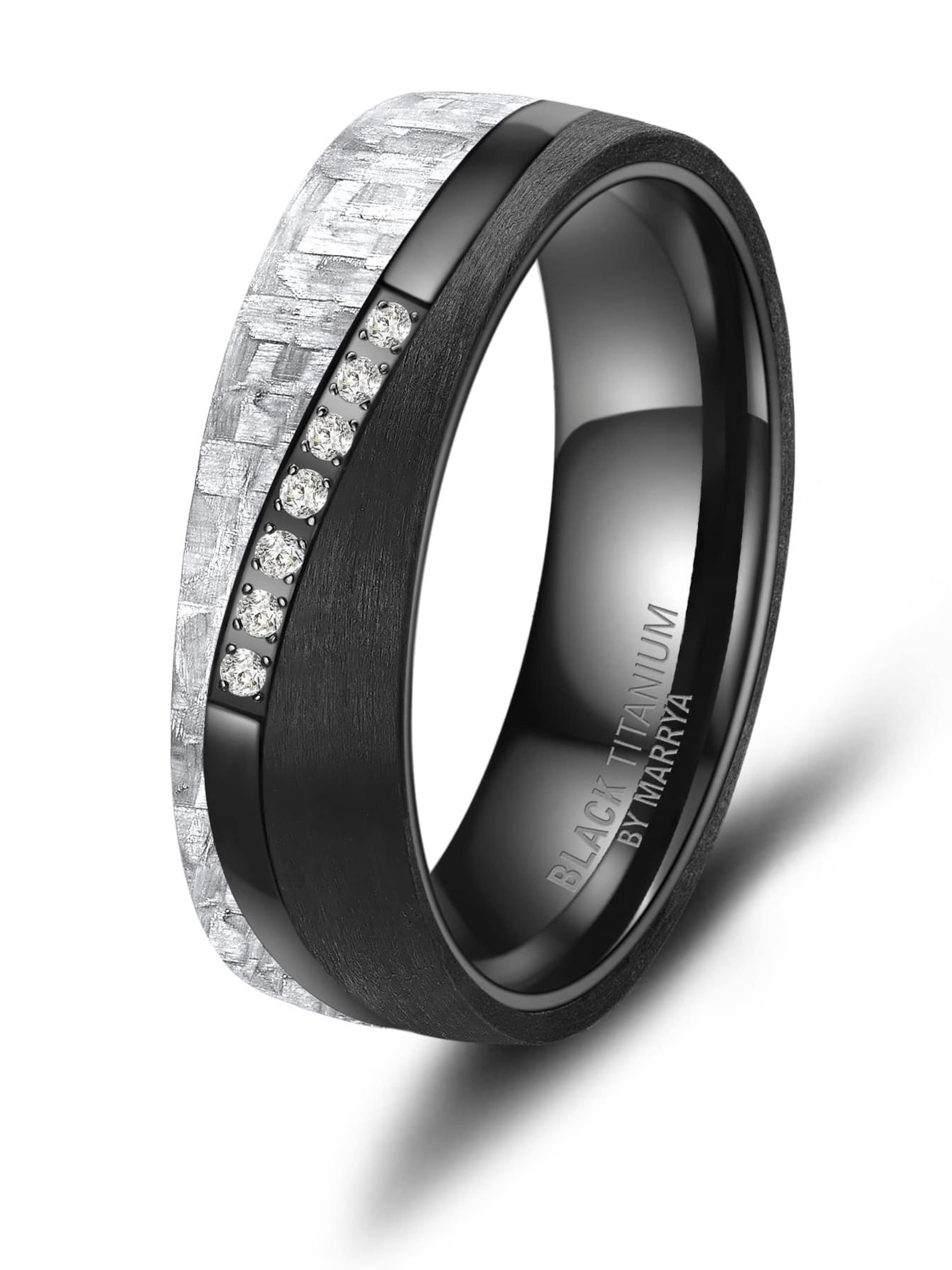 MARRYA Ring 'MARRYA Ehering BT-12 aus Black Titanium – „BLACK & WHITE“ Kollektion' in Black: front