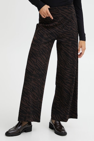 ICHI Wide leg Broek in Bruin: voorkant