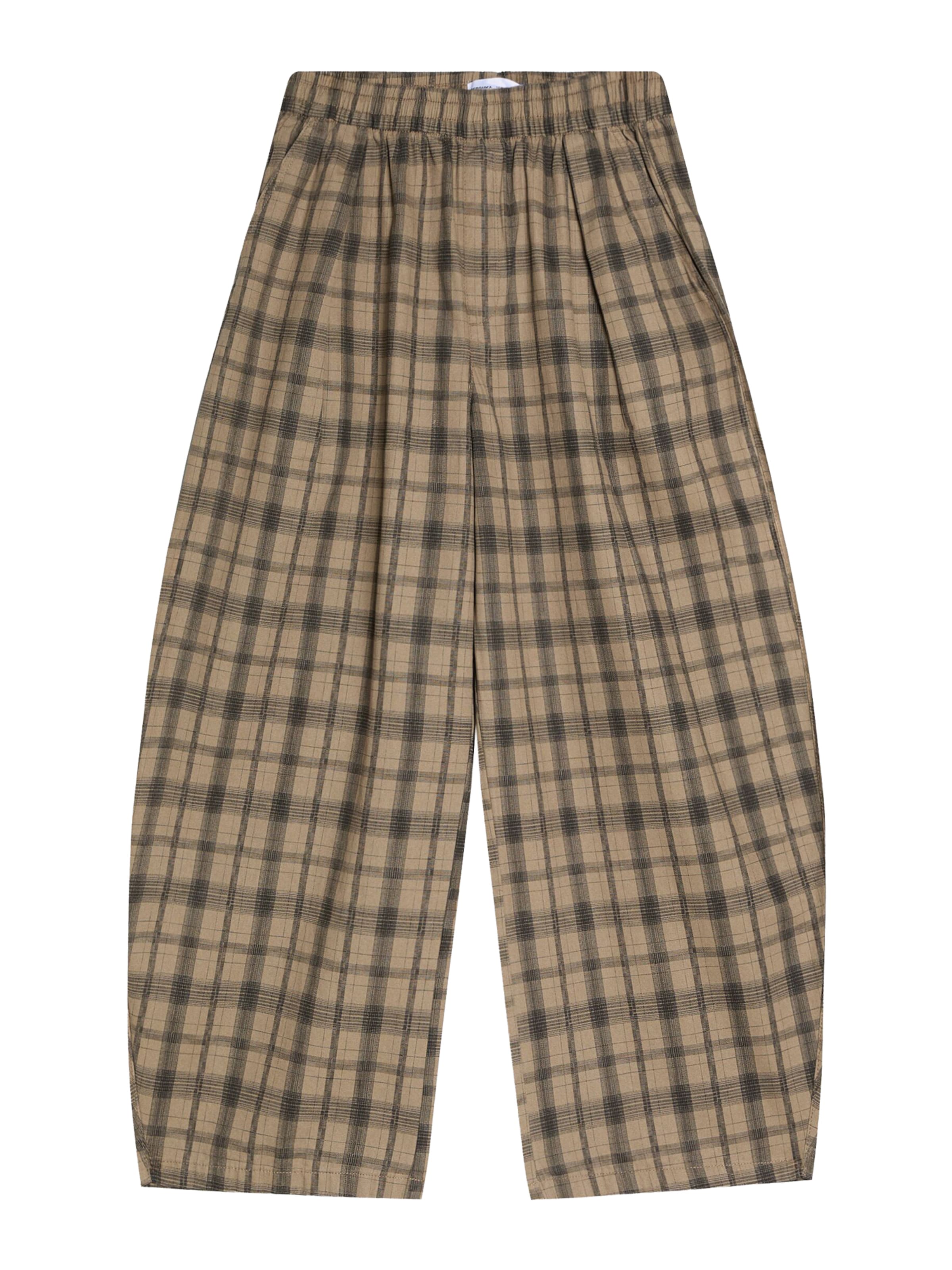 Bershka Barrel Kalhoty se sklady v pase – béžová: přední strana