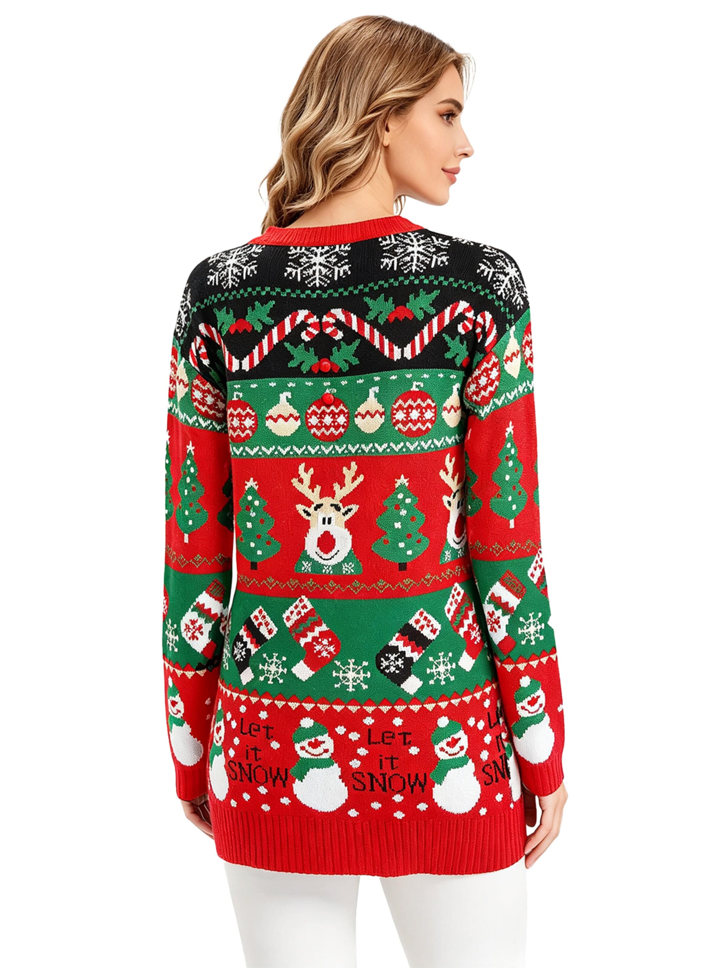 KoJooin Knit cardigan 'Damen Ugly Christmas Sweater mit Rentier Lustiger festlicher Strickpullover mit Schneeflocken' in Red