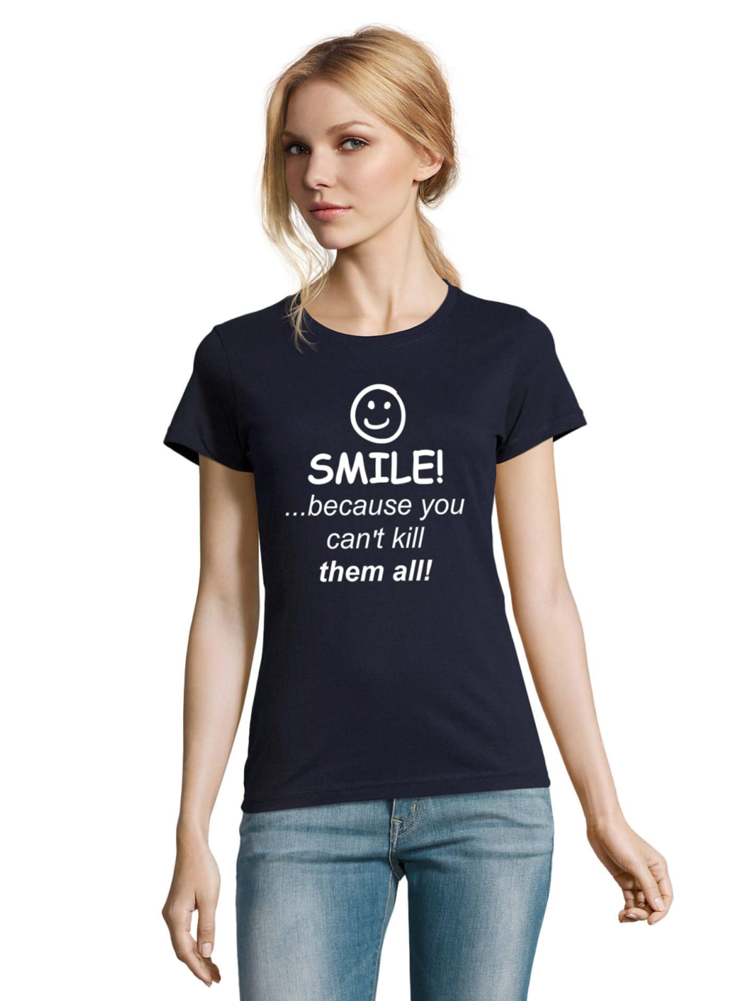 Blondie & Brownie Shirt 'SmileKill' in Blue: front