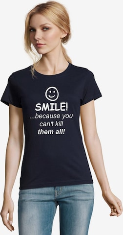 Blondie & Brownie Shirt 'SmileKill' in Blue: front