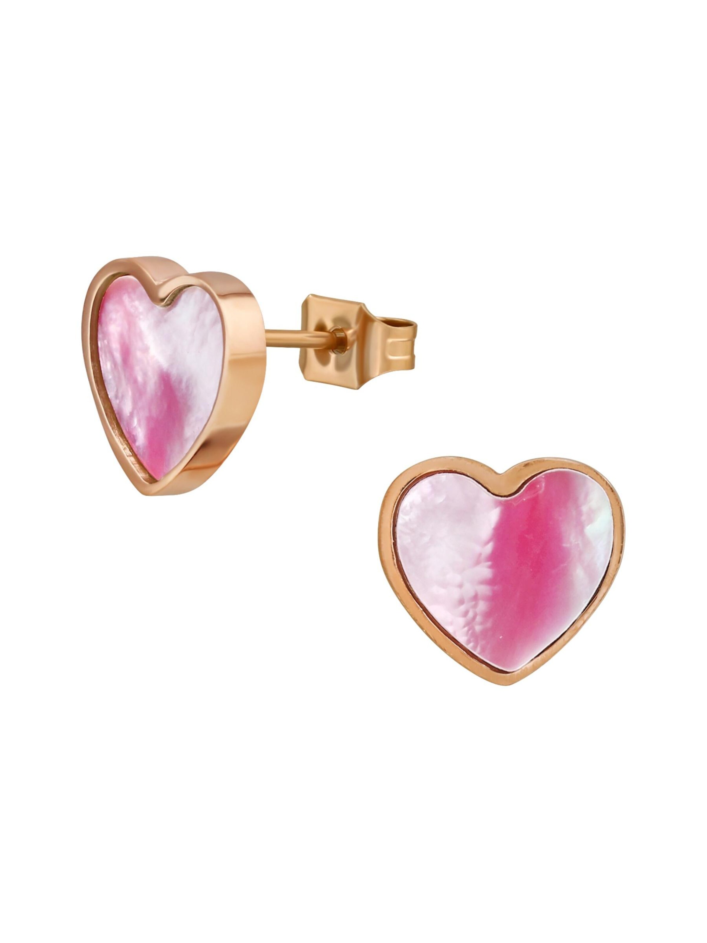 Maxte Ohrringe 'Herz-Ohrstecker aus Edelstahl mit Imitiertem Stein'‌‌‌ in Pink: Vorderseite