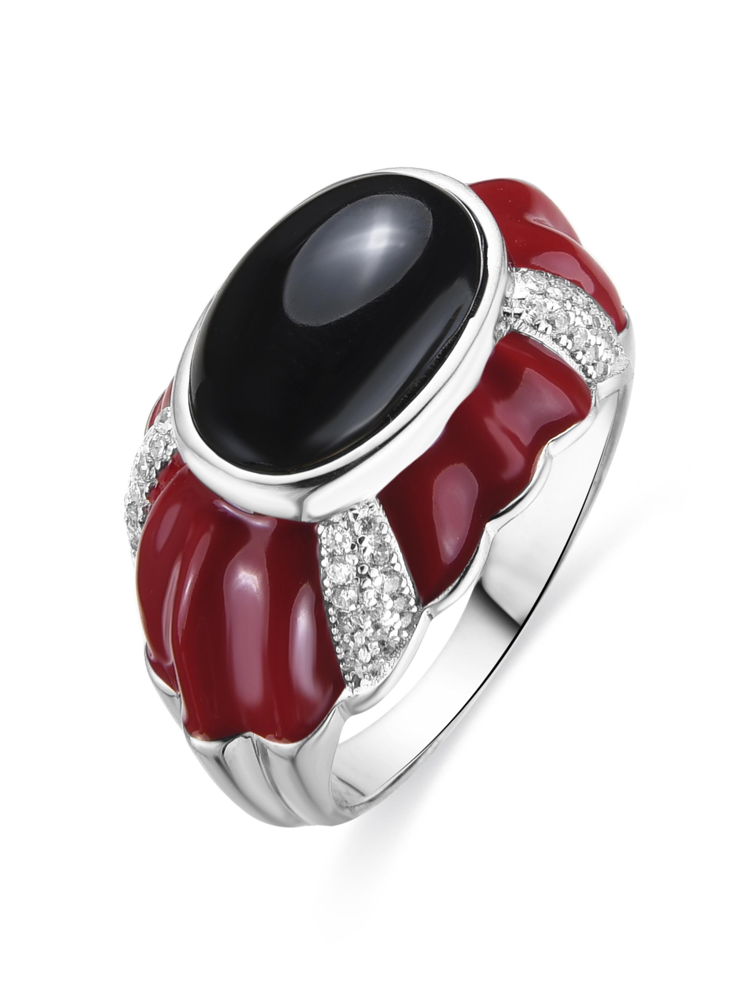 Luxenter Ring 'Rendi' in de kleur Bordeaux / Zwart / Zilver, Productweergave